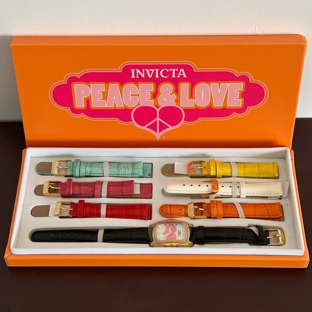 Invicta Baby Lupah Peace & Love Women Watch Set 7 Interchangeable Straps NEW 70s